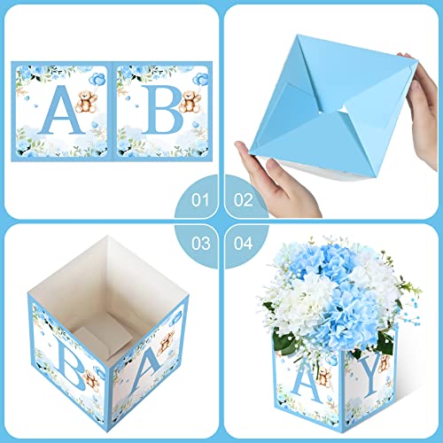 Image of Bucherry 6 Pcs Baby Shower Centerpiece Boxes with 'Baby' Letters Flower Boxes Tables Decoration for Girl Baby Shower, Birthday, Gender Reveal Party Favors(Blue,Blue Bear)