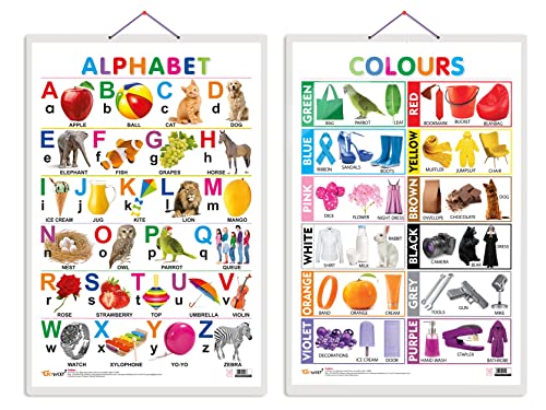 Image of GO WOO Combo of 2 Alphabet and Colours Educational Posters for Preschool Kids Classroom Study | Learning- Charts for Kids Learning (20 inchX30 inch Inches)