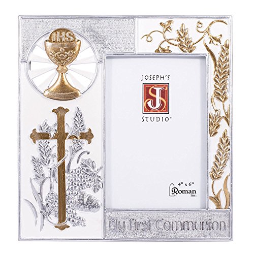 Josephs Studio by Roman Communion Collection 8H COMMUNION FRAME 4x6 SILVER Home Dcor Devout Gift Prayerful Inspiration (1x8x8)