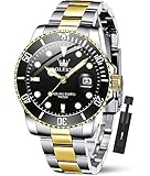 OLEVS Watches for Men Black Mens Dress Watch Analog Quartz Fashion Gold and Silver Stainless Steel Large Waterproof Two Tone Hand Watch Elegant Luxury Men's Wrist Watches Relojes para Hombres