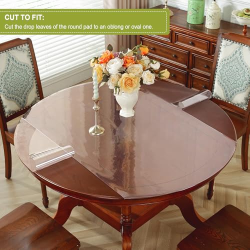 OstepDecor Clear Round Table Protector 36 Inch Thick Clear Table Cover Protector Round, Plastic Waterproof PVC Tablecloth, Vinyl Circle Table Top Protector for Dining Room Table