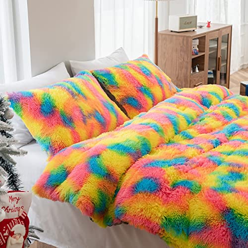 Zhuan Tie-Dye Long Pile Duvet Cover Set False Plush Quilt Cover Fluffy Fleece Bedding With 2 Pillowcases- 200X230Cm(78"X90") #TOP2