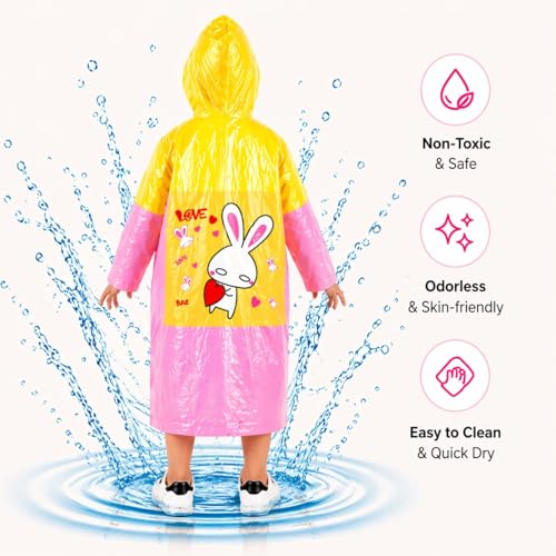 Image of CubsDen Kids Waterproof Raincoat for Boys & Girls | Full-Length Hooded Rain Coat | Lightweight Durable School Rainwear | Bright Color Outdoor Rain Jacket for Children