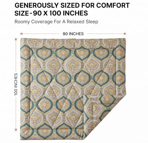 Image of SANMARINO 280 GSM Cotton King Size Comforter | Premium Floral Printed Quilt | Ultra-Soft & Lightweight Reversible AC Blanket for All-Season Comfort, AC Room & Mild Winter - 228x254 cm,Sage Green