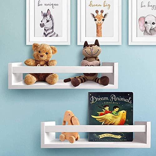 Ahdecor Nursery Room Bookshelf Wall Mount White Floating Shelves, Display Wall Shelf For Kids Room, Kitchen Spice Rack, Bathroom Decor, Book Shelves Organizer Or Baby Nursery, Set Of 2, 15 Inch #TOP5
