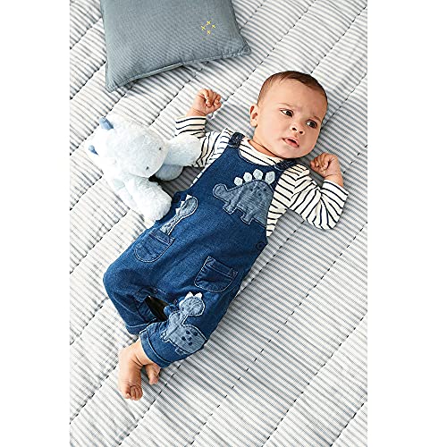 Lvyinli Baby Boys Outfits Clothes Suit Toddler Boy's Stripe Long Sleeve Bodysuit+Dinosaur Denim Overalls Jumpsuit Pants Sets (0-6 Months, Blue) #TOP2