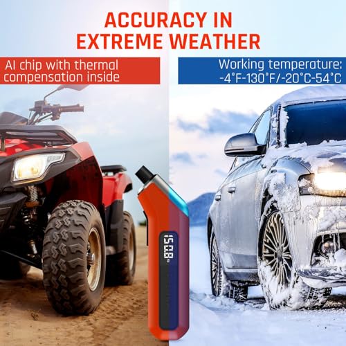 Image of LABART Digital Tire Pressure Gauge 3-200 PSI, Industrial Tire Gauge Calibrated to ANSI B40.7 Grade 2A(±0.5%), Replaceable AAA Batteries (Vivid Orange)