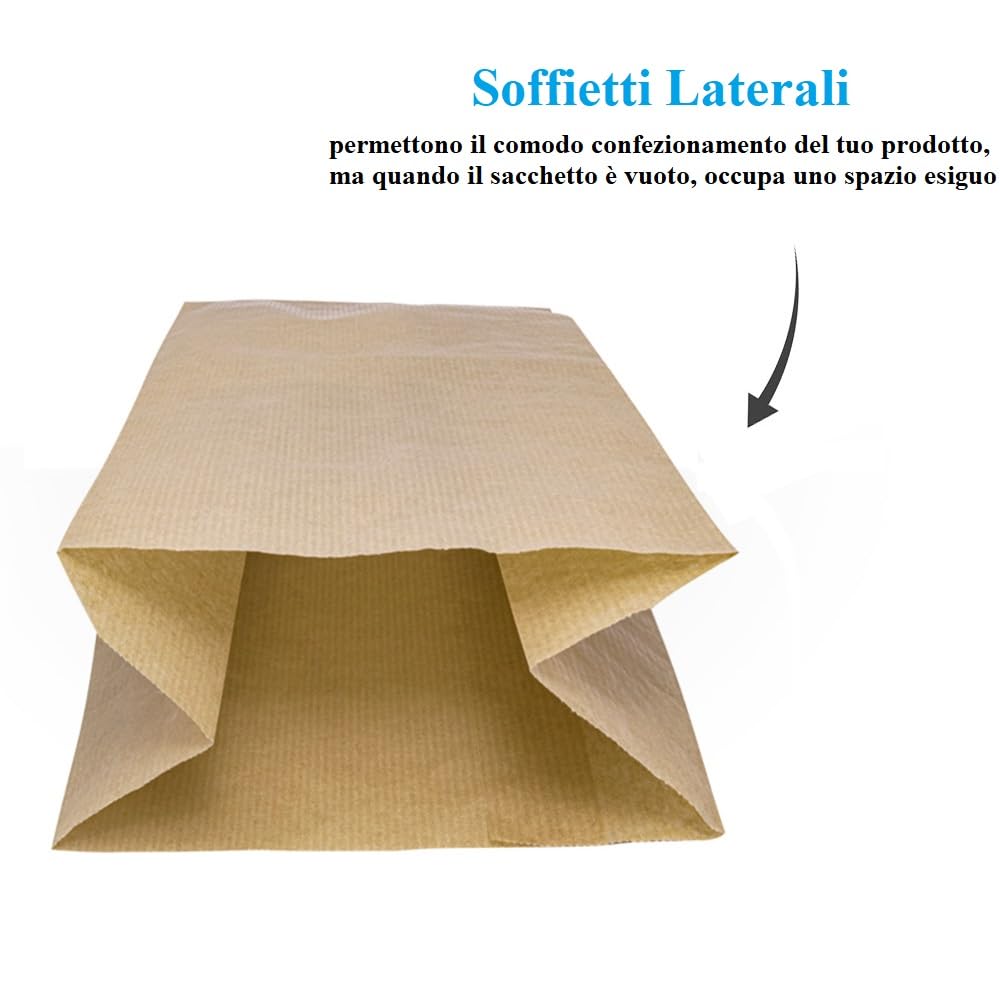Palucart® 1000 Sacchetti di Carta per Alimenti colore Avana, misura 17x38 cm, Buste in carta Kraft per Trasporto di Cibi e Oggetti - M