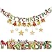 2018 Christmas Banner Set (Pre-Strung) Merry Christmas Banner With Gold Stars Gold Foil Swirls