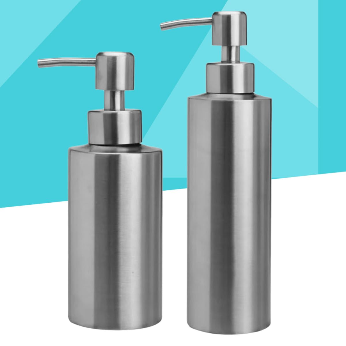NUOBESTY 2 Stück Edelstahl Press Seifenspender 250ml und 350ml Wiederbefüllbar Zylindrisch für Küche und Badezimmer Einfache Reinigung Modernes Kompaktes Design
