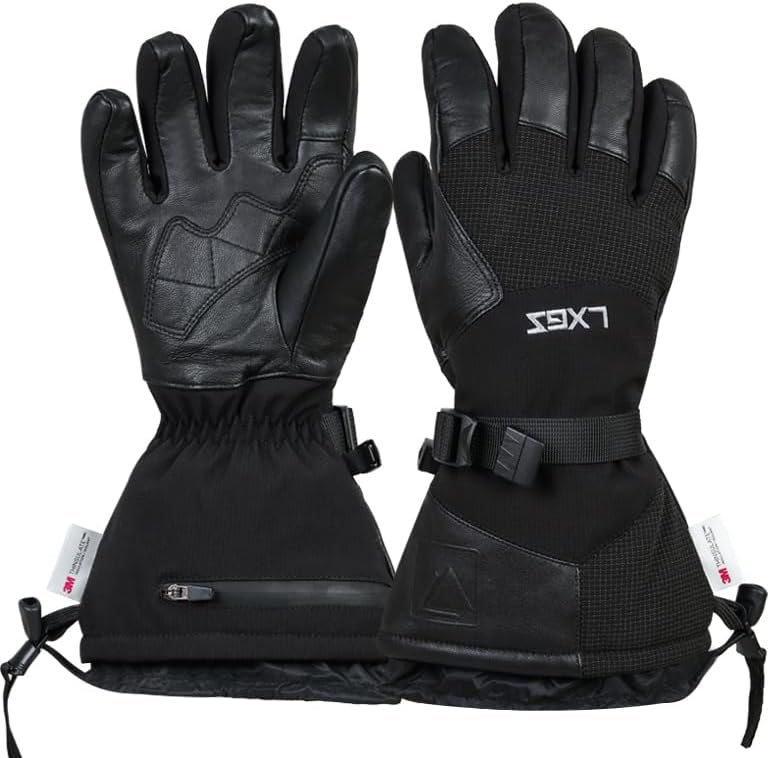 Harssidanzar Men Women Powder Gauntlet Glove Alpine Ski Leather Winter Windproof Insulated Gloves KM068US