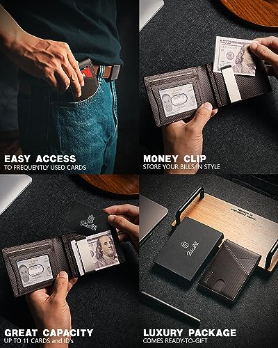 Image of Zitahli Slim Wallet for Men,RFID Blocking Leather Bifold with Money Clip | Minimalist Front Pocket Design, Holds 12 Cards, RFID Protection, Gifts for Men on Birthdays, Father's Day, and Christmas