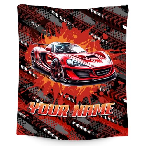 Mercuryelf Blankets for Boys Custom Racing Car Blanket Gifts - 4 Sizes Cozy Fleece Throw for Kids Teens