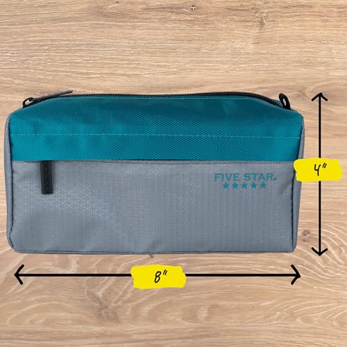 Image of Five Star Pencil Pouch 9-Pocket Zipper Storage Organizer Case for Office Supplies Earbuds Chargers Cables Makeup, Grey /Teal (505600D)