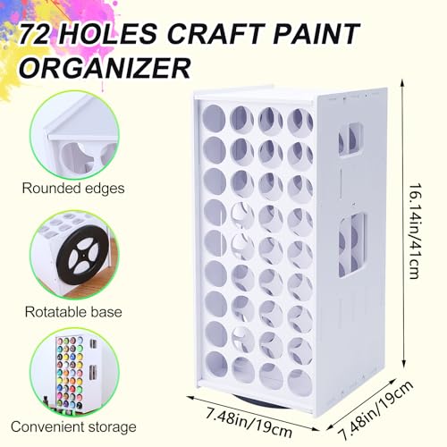 Image of Acrylic Paint Holder Organizer with 72 Holes, 360 Spinning Craft Paint Storage Organizer, 2 Oz Vertical Acrylic Paints Storage Rack, Compatible with Apple Barrel Folkart