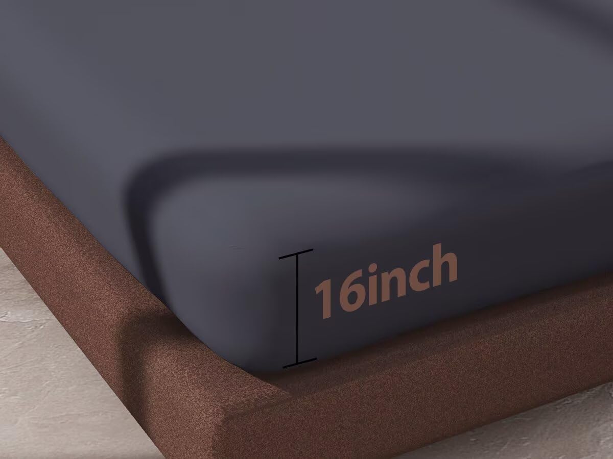2 Pack 600 Thread Count 100% Egyptian Cotton Fitted Sheet Only, Twin Fitted Sheet 2 Pcs, 16" Deep Pocket Cotton Bottom Sheet Only, Soft Cool, Breathable, Durable(Dark Grey Twin)