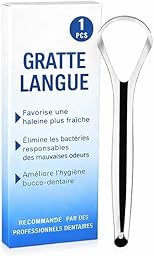 Gratte Langue Inox, Tongue Scraper Acier Inoxydable, Grattoir Langue Ultra Résistant, Racle Langue Ergonomique, Racloir Langue Hygiénique, Rape Langue Antibactérien, Brosse Langue pour Haleine Fraîche