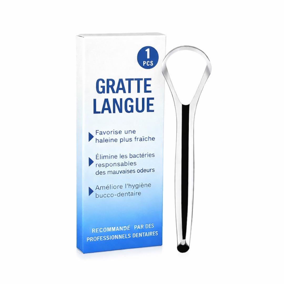 Gratte Langue Inox, Tongue Scraper Acier Inoxydable, Grattoir Langue Ultra Résistant, Racle Langue Ergonomique, Racloir Langue Hygiénique, Rape Langue Antibactérien, Brosse Langue pour Haleine Fraîche