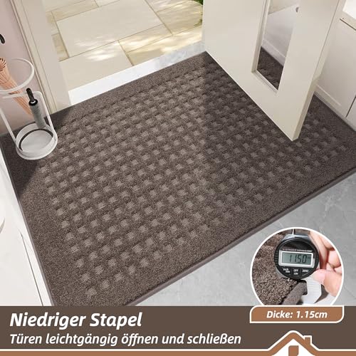 BEQHAUSE Fussmatte Innen, waschbar Fußmatte Innen, rutschfeste Schmutzfangmatte 60x90cm, Teppich Eingangsbereich Innen für Hund, Innenbereich, Haustür, Flur, Braun