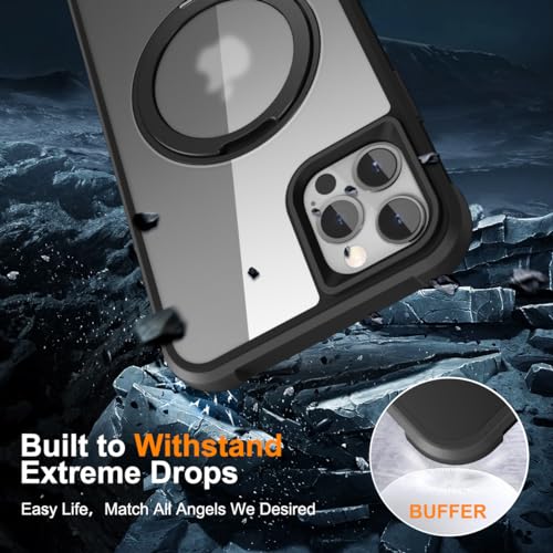 Image of Compatible with iPhone 12 /12 Pro Case with Stand 6.1 inch,Black | Matte Translucent Phone Case for iPhone 12 /12 Pro,360 Magnetic Ring Stand,Compatible Mag-Safe,Military Grade Protection