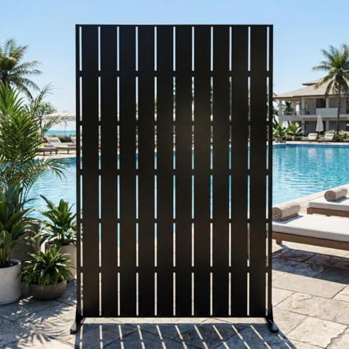 72' h × 47' w Outdoor Privacy Screen, Laser Cut Metal Garden Divider Panel with Tropical Leaf Design, Freestanding Weatherproof Privacy Fence for Patio Deck Backyard Balcony
