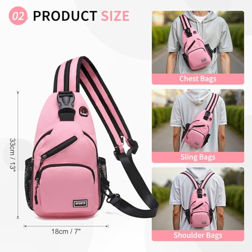 Image of Convertible Sling Bags for Women Men, Lightweight Crossbody Backpack Daypack Fit for 7.9 inch Tablet for Casual Travel Sport Hiking (Pink)