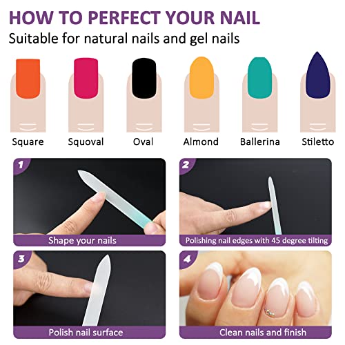 Eaone 20 Pieces Glass Nail File, Crystal Nail File Double Sided Etched Filing Surface Finger Nail Files, Professional Mix Gradients Colors Manicure Nail Care, 10 Color,Bulk Gift Mothers Day Gifts #TOP3