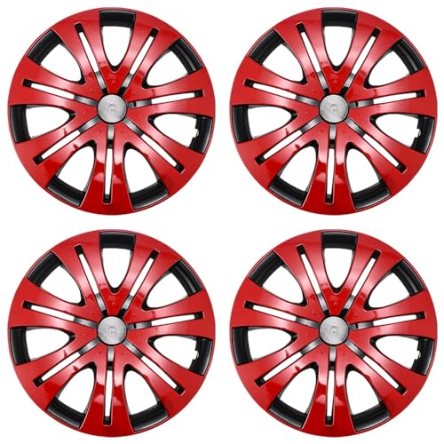 Image of Bright Red Hubcap Wheel Cover Replacement Kit 16 inch Hub Caps Wheel Rim Cover Car Exterior Accessories Pack of 4, 16 Inches