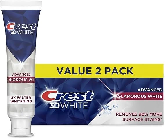 Crest 3D White Advanced Glamorous White Toothpaste for Whiter Teeth, 93g, Pack of 2
