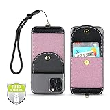 Cell Phone Wallet for Back of Phone with Wrist Strap, Stick On Wallet Credit Card ID Holder with RFID Protection Compatible with iPhone, Galaxy & Most Smartphones and Cases