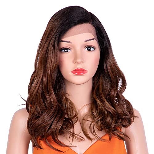 NOBLE STAR Long Wavy Synthetic Lace Front Bob Wigs for Women 19 inches Side Part Wigs for Black Women Heat Resistant Synthetic Wigs for Daily Party Cosplay Use 130% Density (Dark Brown)