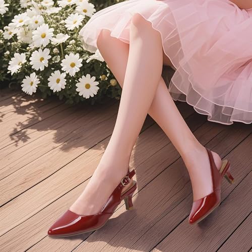 Image of PANDANINJIA Girls Dress Shoes Kitten Heels Sandals Closed Pointed Toe Slingback Flower Girl Little Big Kid Wedding Party School Pumps Shoes