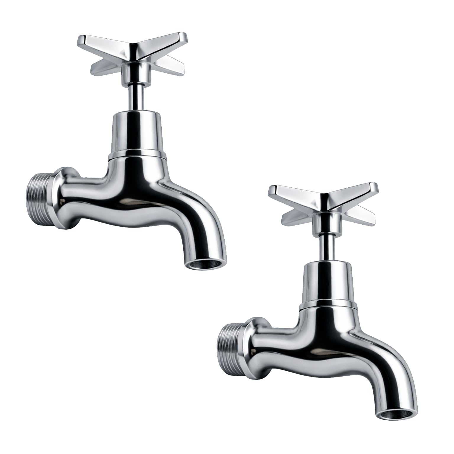 Xcel Home Silver Performa Cross Top Bib Tap Pair Chrome - Durable Wall Mounted Taps For Garden, Utility Or Outdoor Water Supply