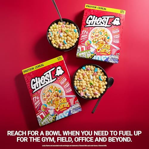 GHOST Protein Cereal, Marshmallows (3-Pack) - Contains Lucky Charms Marshmallows - 17G Protein, Good Source of Calcium - Breakfast Cereal & Snack - 9.4oz Box