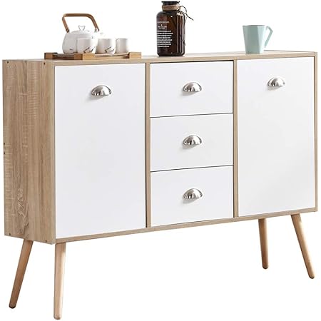 Amazon Ansley Hosho キャビネット 引き出し サイドボード リビング 幅119 カラーボックス 扉付き チェスト 収納タンス 食器棚 キッチン カウンター下 玄関 木目調 組立簡単 ナチュラル ホワイト キャビネット オンライン通販