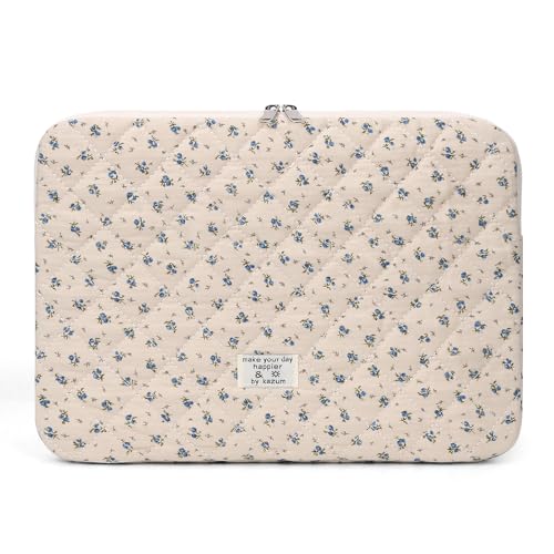 HICARRY Puffy Laptop Hülle für 11 13 15 Zoll Laptop Süße Floral Aesthetic Laptoptasche Puffy Laptop Sleeve Case mit Schleifenmuster Damen Mädchen Blumenmuster