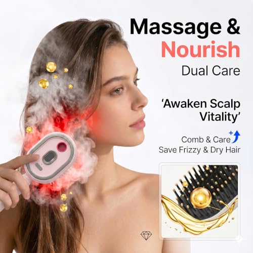 Neliangia Electric Spray Air Cushion Massage Comb, 5 in 1 Rechargeable Hair Brush for Scalp Massage, Detangling, Straightening, Curling, Professional Salon Hair Care Tool (Sweet Pink, Square) — view 3