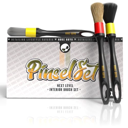 Nuke Guys Detailing Pinsel Set | 3 x Auto Reinigungspinsel in Hart - Mittel - Weich für eine schonende & effiziente Reinigung im Innenraum & Außen | Autopflege Pinselset