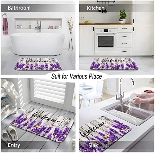 Lmsm Lavender Bathroom Rugs, Purple Indoor Front Door Mats For Enterway Floor, Absorbent Quick Dry Non-Slip Kitchen Floor Mats For Bathtub Shower Sink 16×24 Inch #TOP6