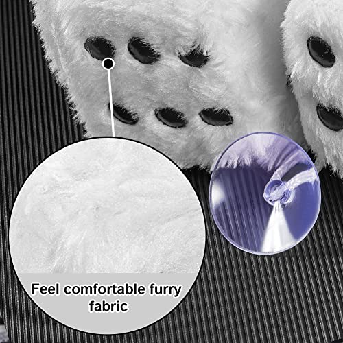 Image of 2.95'' Retro Fuzzy Plush Dice Car Charm Square Plush Dice Car Rear View Mirror Hanging Ornament Car Mirror Hanging Accessories, White