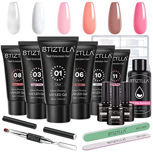 Btiztlla Poly Nail Gel Set 6 FäRger 30 Ml Poly Nail Gel Naglar Set, Slip Solution, Poly Nail Gel Startset Klar Naken Vitt NagelföRläNgningsgel FöR GöR-Det-SjäLv SköNhetssalong DäR Hemma Konstnaglar