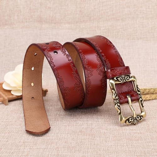 Western Belt for Men/Women,33mm Wide Floral Embossed Cowboy Country Waist Strap with Vintage Gold Filigree Buckle(110cm/43, Brown)2