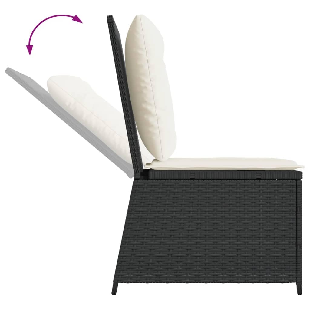 Poltrona da giardino con funzione reclinabile, in rattan nero, regolabile, resistente alle intemperie, portata 110 kg, cuscino incluso, per giardino, terrazza e balcone