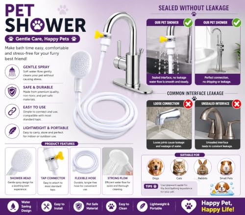 Image of Woofy Multifunctional Pet Grooming 1.3M Long Handheld Shower Head with Tub Faucet Sprayer Hose Kit Suitable for Washing Hair, Washing Pets and Cleaning Tub (White)