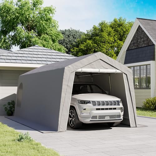 Outsunny Cobertizo Jardín Exterior 300x597x257 cm Carpa con Puerta Enrollable con Cremallera Impermeable Tienda de Almacenamiento en Garaje Exterior para Motos Bicicletas Herramientas de Jardín Gris