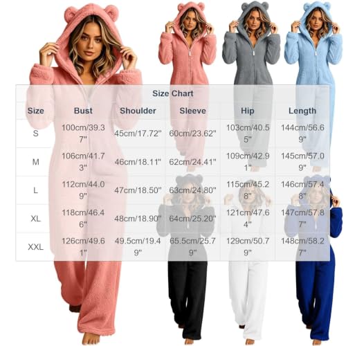 Fleece Pajamas Women Onesie Teddy Bear Ear Hooded Zip Up Fluffy Loungewear - image 6