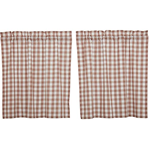 VHC Brands Annie Buffalo Portabella Brown Check Farmhouse Tier Curtain Set 36×36