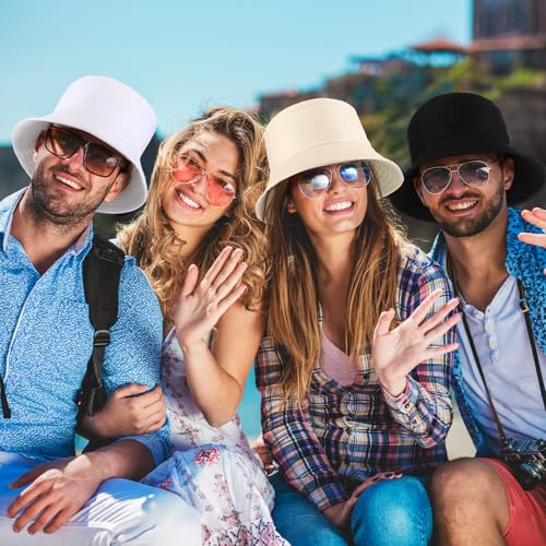 Image of 36 /24 /12 Pcs Bucket Hats for Men Women Bulk Cotton Fishing Cap UV Protection Beach Foldable Solid Color Sun Cap