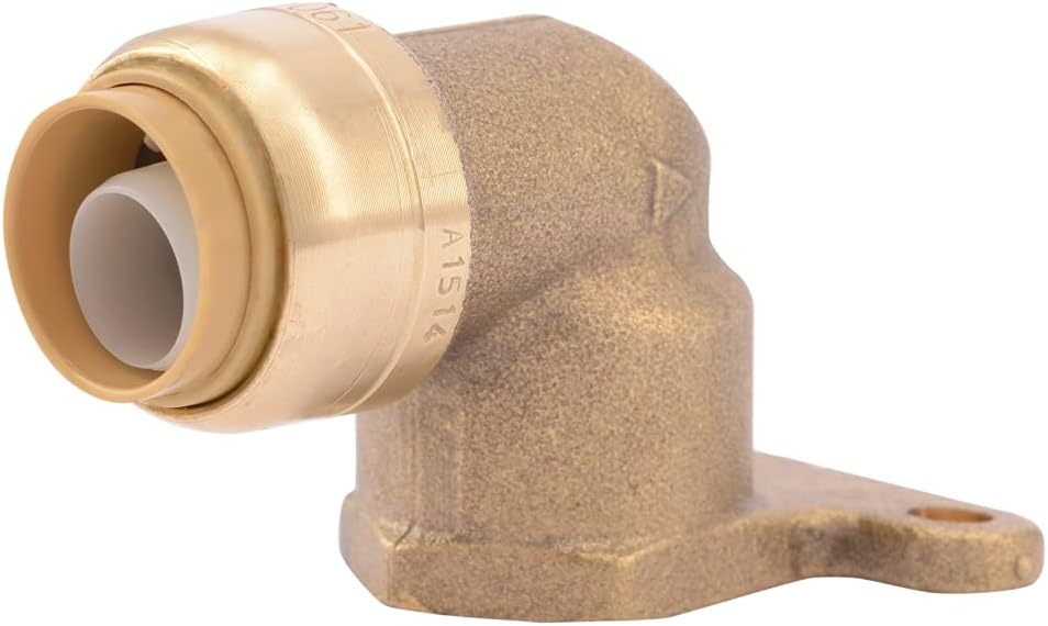 SharkBite 1/2 Inch x 1/2 Inch FNPT Elbow with Mounting Ears, Push to Connect Brass Plumbing Fitting, PEX Pipe, Copper, CPVC, PE-RT, HDPE, U335LFA