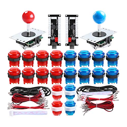 Hikig 2 Joueurs DIY Arcade kit, 2X 5pin Joystick + 2X Encoder USB zéro délai + 20x Boutons LED pour Jeux mame Jamma pc et Raspberry pi (Rosso e blu)